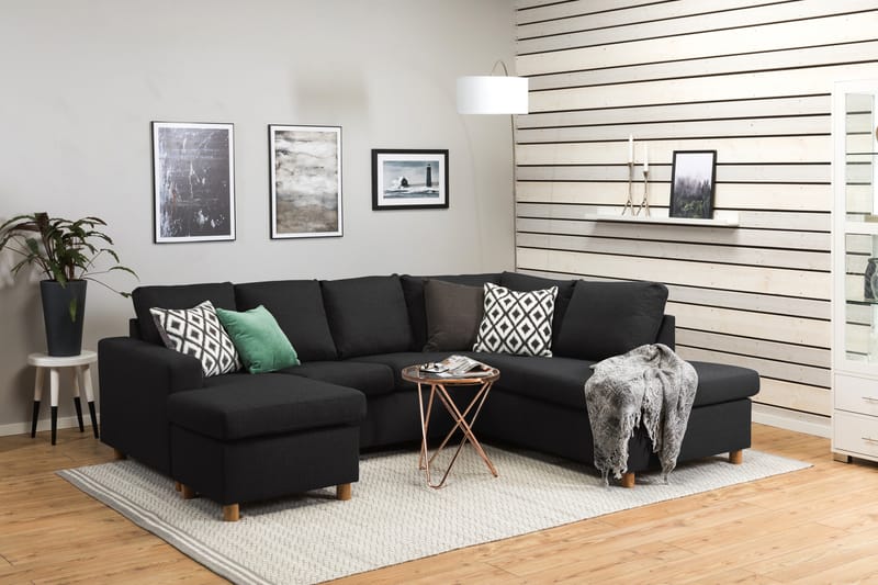 Crazy 4-seters Høyrevendt U-formet Large Sofa med Divan og Sjeselong i Stoff - Antrasitt - Møbler - Sofaer - Sofaer med sjeselong - 3 seters sofa med divan