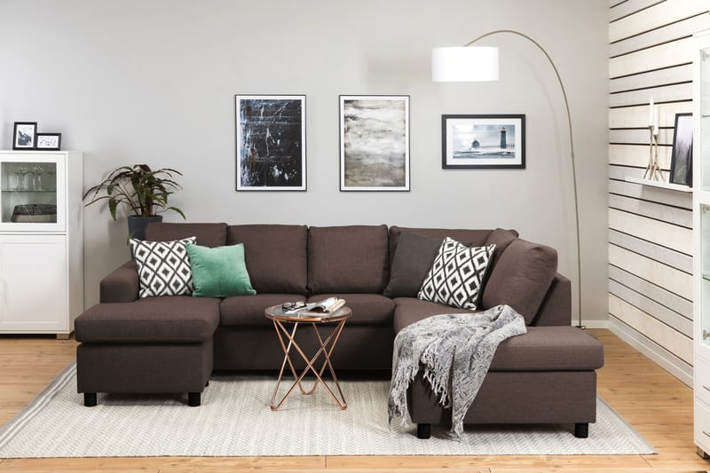Crazy 4-seters Høyrevendt U-formet Small Sofa med Divan og Sjeselong i Stoff - Brun - Møbler - Sofaer - Sofaer med sjeselong - 3 seters sofa med divan