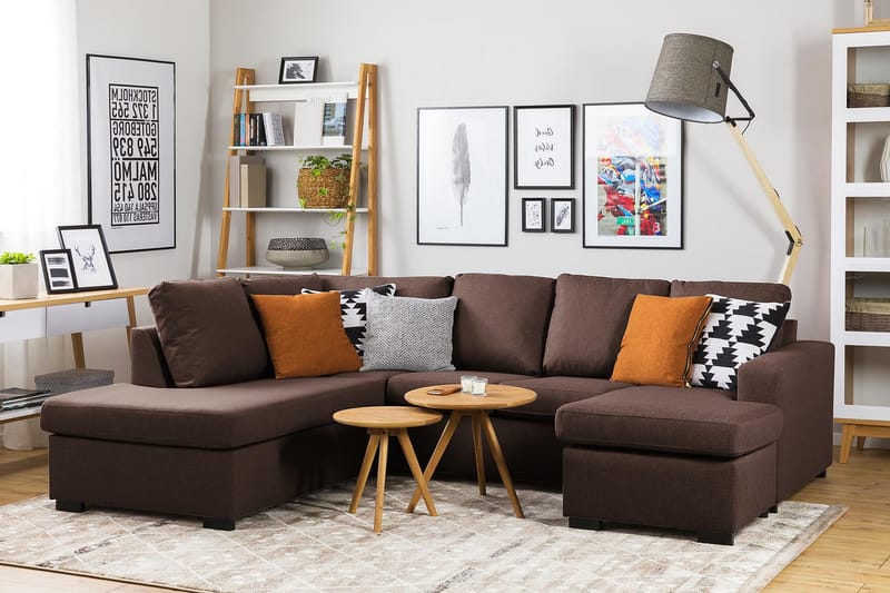 Crazy 4-seters Høyrevendt U-formet Small Sofa med Divan og Sjeselong i Stoff - Brun - Møbler - Sofaer - Sofaer med sjeselong - 3 seters sofa med divan