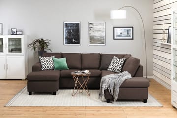 Crazy 4-seters Høyrevendt U-formet Small Sofa med Divan og Sjeselong i Stoff - Brun - Møbler - Sofaer - Sofaer med sjeselong - 3 seters sofa med divan