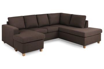 Crazy 4-seters Høyrevendt U-formet Small Sofa med Divan og Sjeselong i Stoff - Brun - Møbler - Sofaer - Sofaer med sjeselong - 3 seters sofa med divan