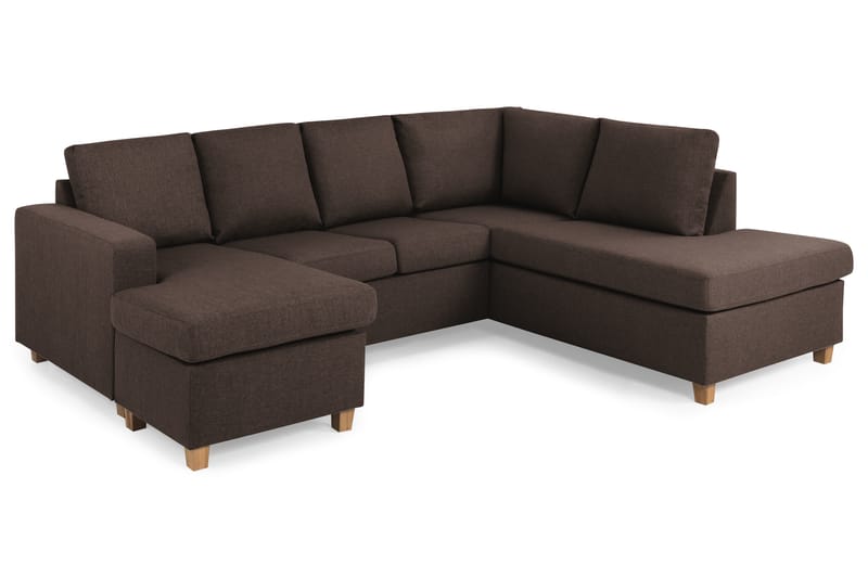 Crazy 4-seters Høyrevendt U-formet Small Sofa med Divan og Sjeselong i Stoff - Brun - Møbler - Sofaer - Sofaer med sjeselong - 3 seters sofa med divan