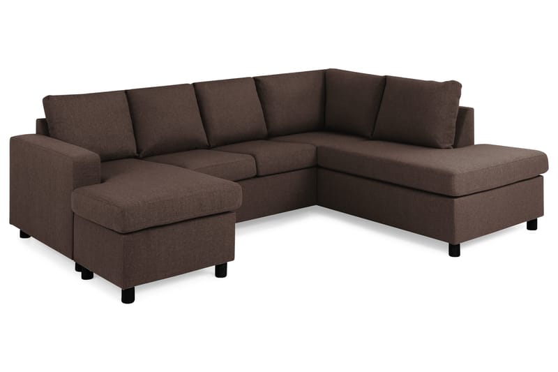 Crazy 4-seters Høyrevendt U-formet Small Sofa med Divan og Sjeselong i Stoff - Brun - Møbler - Sofaer - Sofaer med sjeselong - 3 seters sofa med divan