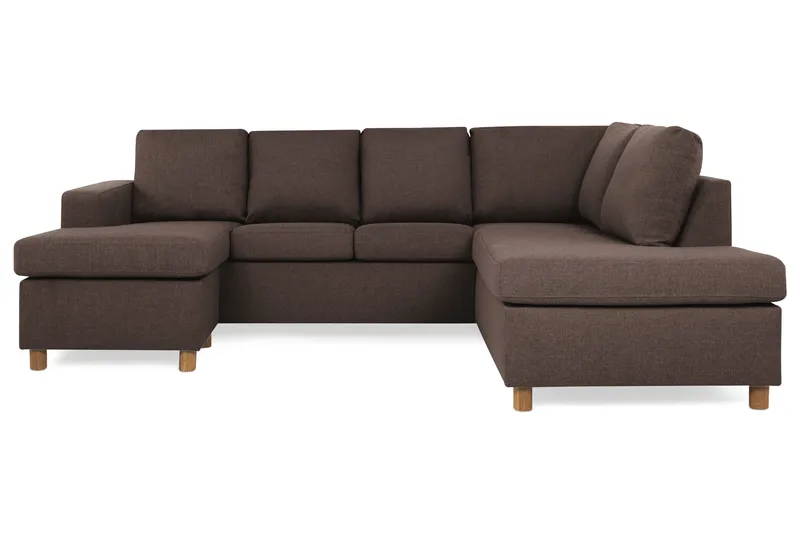 Crazy 4-seters Høyrevendt U-formet Small Sofa med Divan og Sjeselong i Stoff, Brun