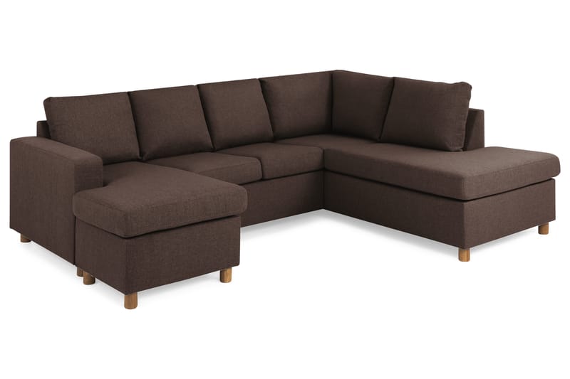 Crazy 4-seters Høyrevendt U-formet Small Sofa med Divan og Sjeselong i Stoff - Brun - Møbler - Sofaer - Sofaer med sjeselong - 3 seters sofa med divan