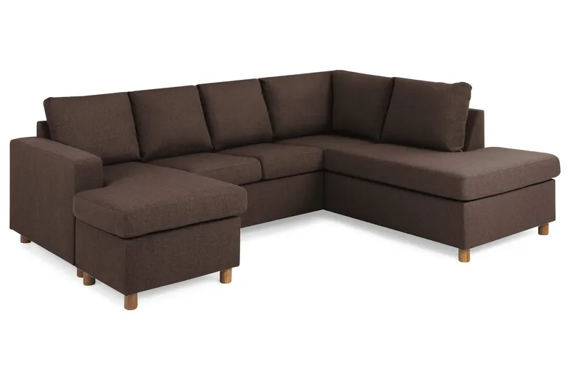 Crazy 4-seters Høyrevendt U-formet Small Sofa med Divan og Sjeselong i Stoff - Brun - Møbler - Sofaer - Sofaer med sjeselong - 3 seters sofa med divan