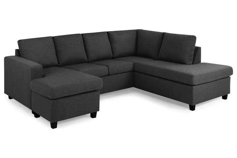 Crazy 4-seters Høyrevendt U-formet Small Sofa med Divan og Sjeselong i Stoff - Mørk grå - Møbler - Sofaer - Sofaer med sjeselong - 3 seters sofa med divan