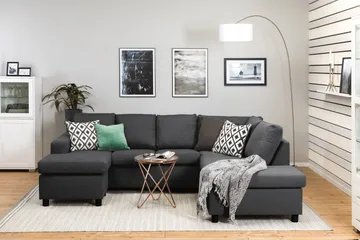 Crazy 4-seters Høyrevendt U-formet Small Sofa med Divan og Sjeselong i Stoff - Mørk grå - Møbler - Sofaer - Sofaer med sjeselong - 3 seters sofa med divan