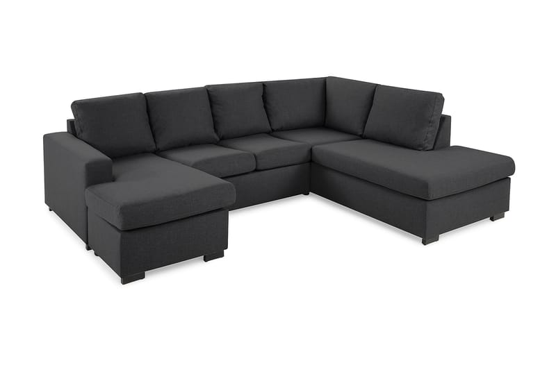 Crazy 4-seters Høyrevendt U-formet Small Sofa med Divan og Sjeselong i Stoff - Mørk grå - Møbler - Sofaer - Sofaer med sjeselong - 3 seters sofa med divan