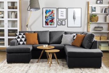 Crazy 4-seters Høyrevendt U-formet Small Sofa med Divan og Sjeselong i Stoff - Mørk grå - Møbler - Sofaer - Sofaer med sjeselong - 3 seters sofa med divan