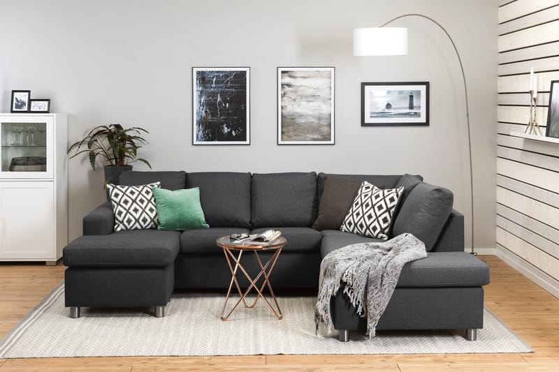 Crazy 4-seters Høyrevendt U-formet Small Sofa med Divan og Sjeselong i Stoff - Mørk grå - Møbler - Sofaer - Sofaer med sjeselong - 3 seters sofa med divan