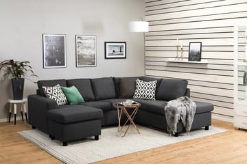 Crazy 4-seters Høyrevendt U-formet Small Sofa med Divan og Sjeselong i Stoff - Mørk grå - Møbler - Sofaer - Sofaer med sjeselong - 3 seters sofa med divan