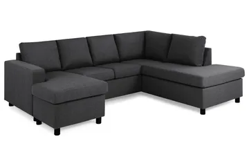 Crazy 4-seters Høyrevendt U-formet Small Sofa med Divan og Sjeselong i Stoff - Mørk grå - Møbler - Sofaer - Sofaer med sjeselong - 3 seters sofa med divan
