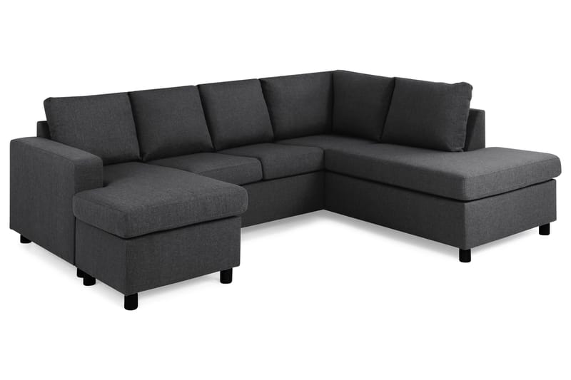 Crazy 4-seters Høyrevendt U-formet Small Sofa med Divan og Sjeselong i Stoff - Mørk grå - Møbler - Sofaer - Sofaer med sjeselong - 3 seters sofa med divan