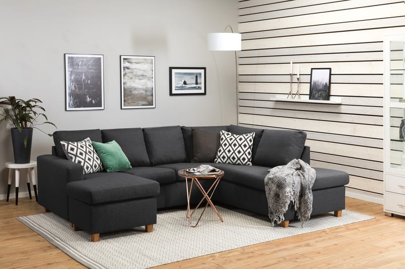 Crazy 4-seters Høyrevendt U-formet Small Sofa med Divan og Sjeselong i Stoff - Mørk grå - Møbler - Sofaer - Sofaer med sjeselong - 3 seters sofa med divan