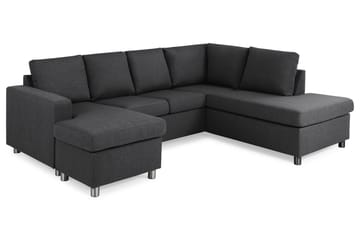 Crazy 4-seters Høyrevendt U-formet Small Sofa med Divan og Sjeselong i Stoff - Mørk grå - Møbler - Sofaer - Sofaer med sjeselong - 3 seters sofa med divan