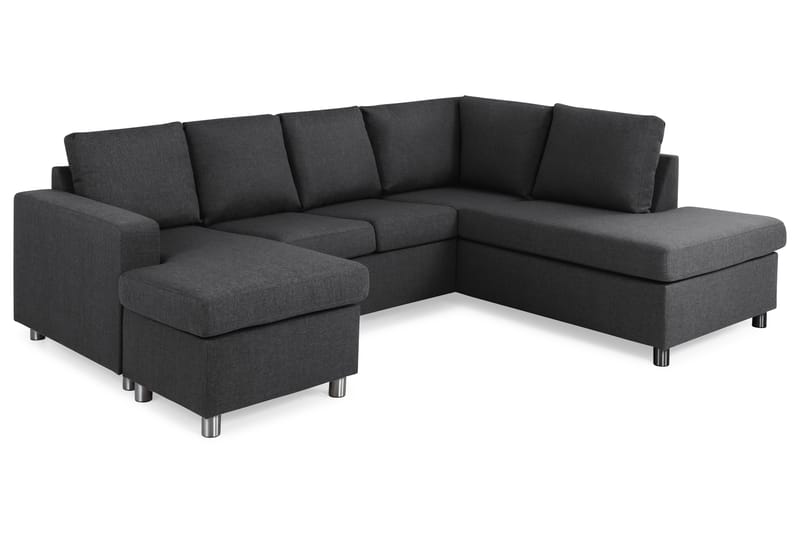 Crazy 4-seters Høyrevendt U-formet Small Sofa med Divan og Sjeselong i Stoff - Mørk grå - Møbler - Sofaer - Sofaer med sjeselong - 3 seters sofa med divan
