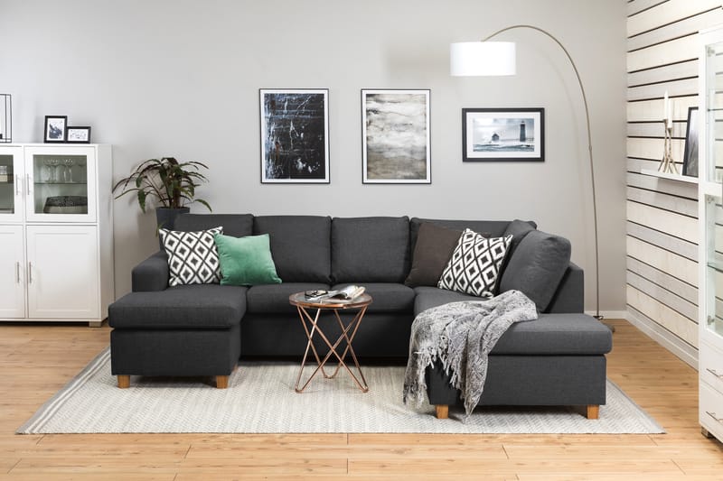 Crazy 4-seters Høyrevendt U-formet Small Sofa med Divan og Sjeselong i Stoff - Mørk grå - Møbler - Sofaer - Sofaer med sjeselong - 3 seters sofa med divan