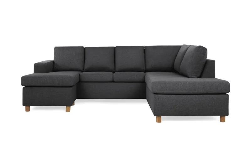 Crazy 4-seters Høyrevendt U-formet Small Sofa med Divan og Sjeselong i Stoff, Mørk grå