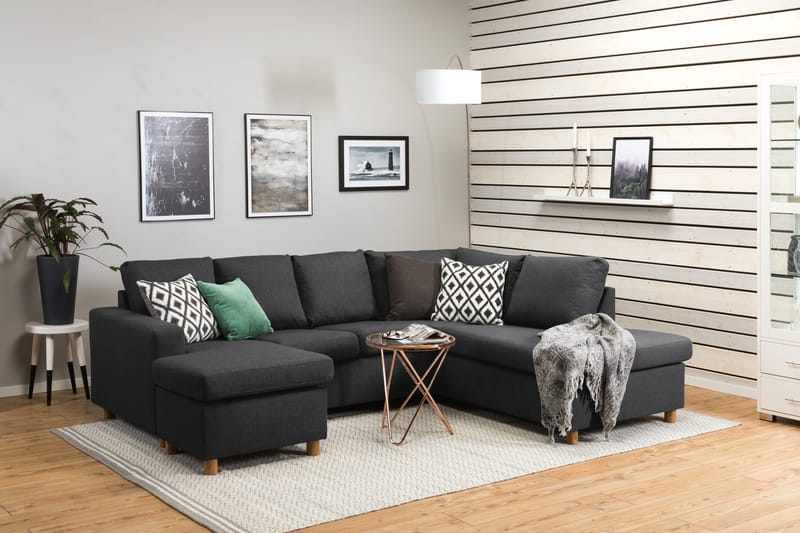 Crazy 4-seters Høyrevendt U-formet Small Sofa med Divan og Sjeselong i Stoff - Mørk grå - Møbler - Sofaer - Sofaer med sjeselong - 3 seters sofa med divan