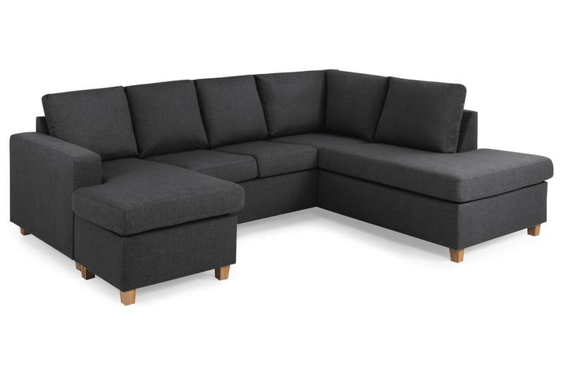 Crazy 4-seters Høyrevendt U-formet Small Sofa med Divan og Sjeselong i Stoff - Mørk grå - Møbler - Sofaer - Sofaer med sjeselong - 3 seters sofa med divan