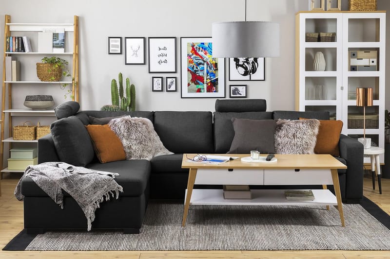 Crazy 4-seters Venstrevendt L-formet Sjeselongsofa i Stoff - Antrasitt - Møbler - Sofaer - Sofaer med sjeselong - 3 seters sofa med divan