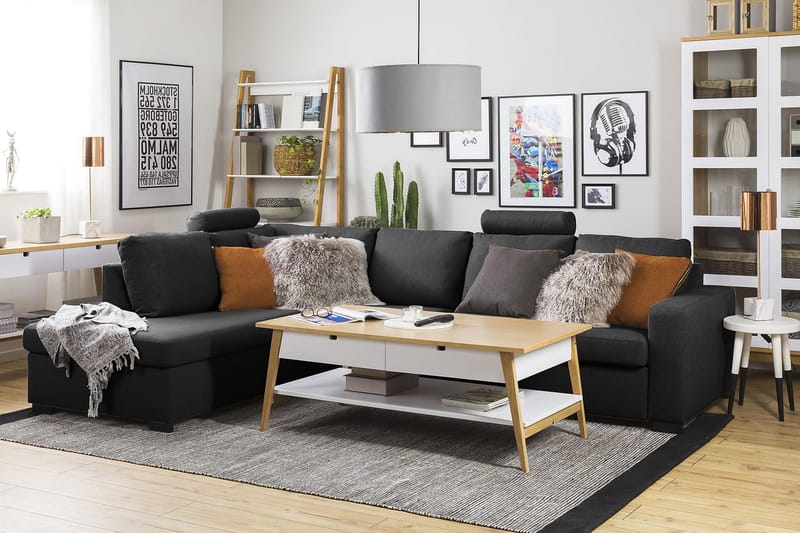 Crazy 4-seters Venstrevendt L-formet Sjeselongsofa i Stoff - Antrasitt - Møbler - Sofaer - Sofaer med sjeselong - 3 seters sofa med divan