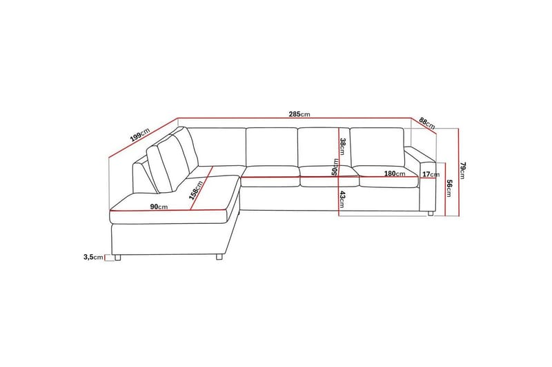 Crazy 4-seters Venstrevendt L-formet Sjeselongsofa i Stoff - Antrasitt - Møbler - Sofaer - Sofaer med sjeselong - 3 seters sofa med divan