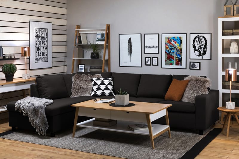 Crazy 4-seters Venstrevendt L-formet Sjeselongsofa i Stoff - Antrasitt - Møbler - Sofaer - Sofaer med sjeselong - 3 seters sofa med divan