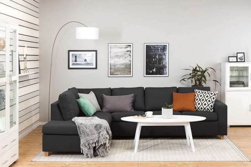 Crazy 4-seters Venstrevendt L-formet Sjeselongsofa i Stoff - Antrasitt - Møbler - Sofaer - Sofaer med sjeselong - 3 seters sofa med divan
