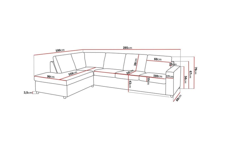 Crazy 4-seters Venstrevendt L-formet Sjeselongsofa i Stoff - Antrasitt - Møbler - Sofaer - Sofaer med sjeselong - 3 seters sofa med divan