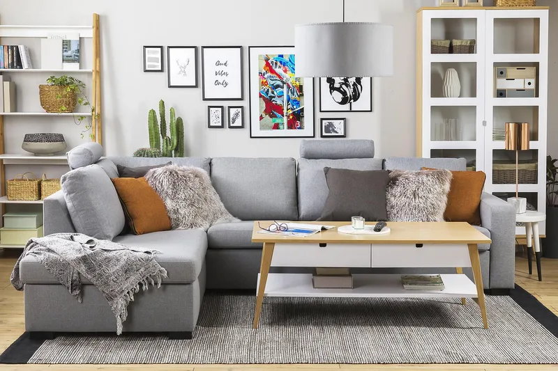 Crazy 4-seters Venstrevendt L-formet Sjeselongsofa i Stoff - Grå - Møbler - Sofaer - Sofaer med sjeselong - 3 seters sofa med divan