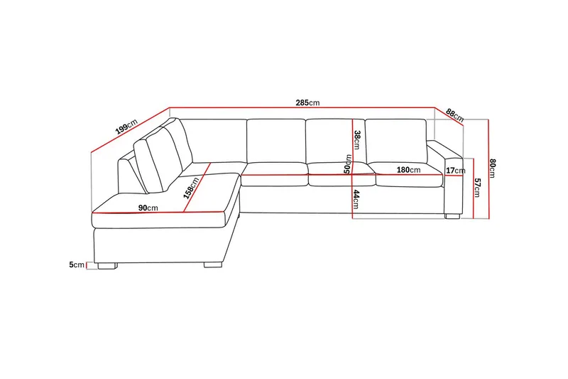 Crazy 4-seters Venstrevendt L-formet Sjeselongsofa i Stoff - Grå - Møbler - Sofaer - Sofaer med sjeselong - 3 seters sofa med divan