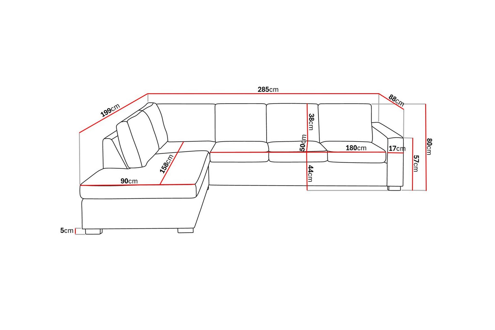 Crazy 4-seters Venstrevendt L-formet Sjeselongsofa i Stoff - Grå - Møbler - Sofaer - Sofaer med sjeselong - 3 seters sofa med divan