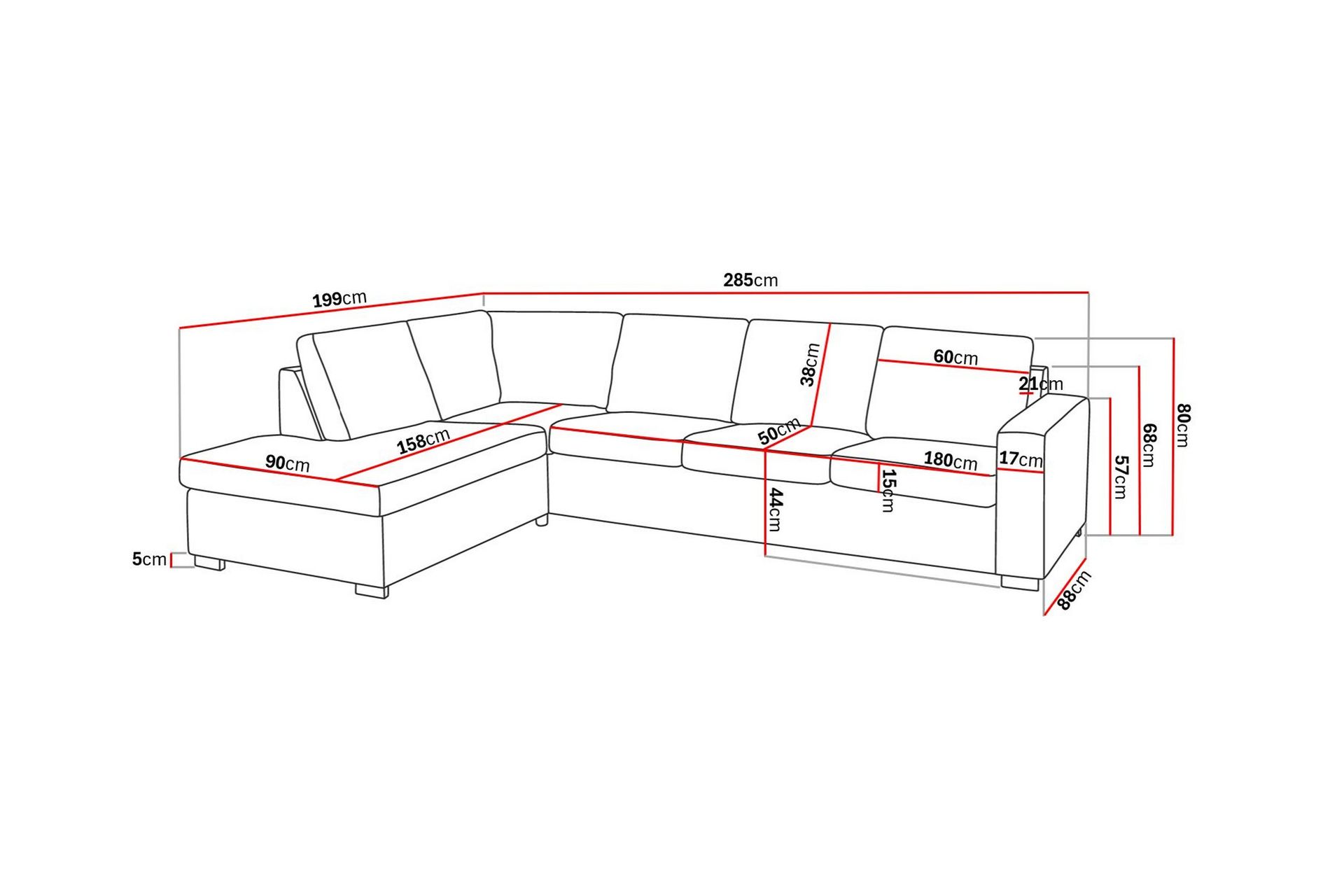 Crazy 4-seters Venstrevendt L-formet Sjeselongsofa i Stoff - Grå - Møbler - Sofaer - Sofaer med sjeselong - 3 seters sofa med divan