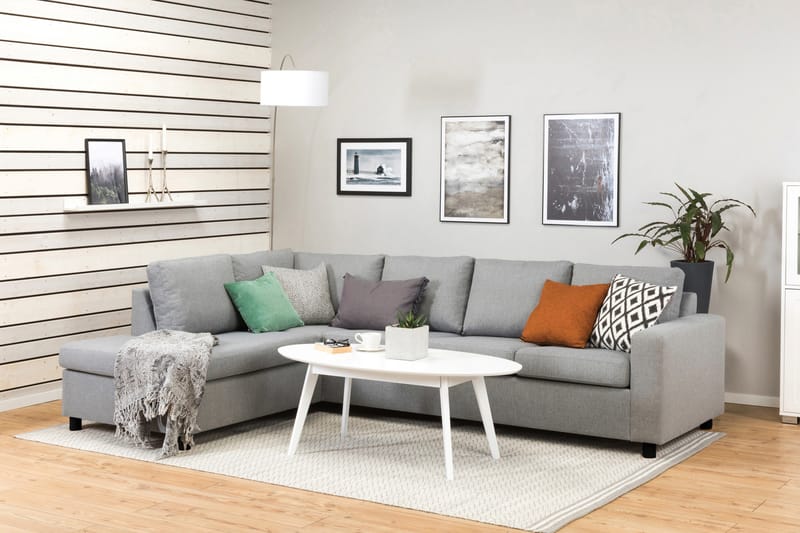 Crazy 4-seters Venstrevendt L-formet Sjeselongsofa i Stoff - Grå - Møbler - Sofaer - Sofaer med sjeselong - 3 seters sofa med divan