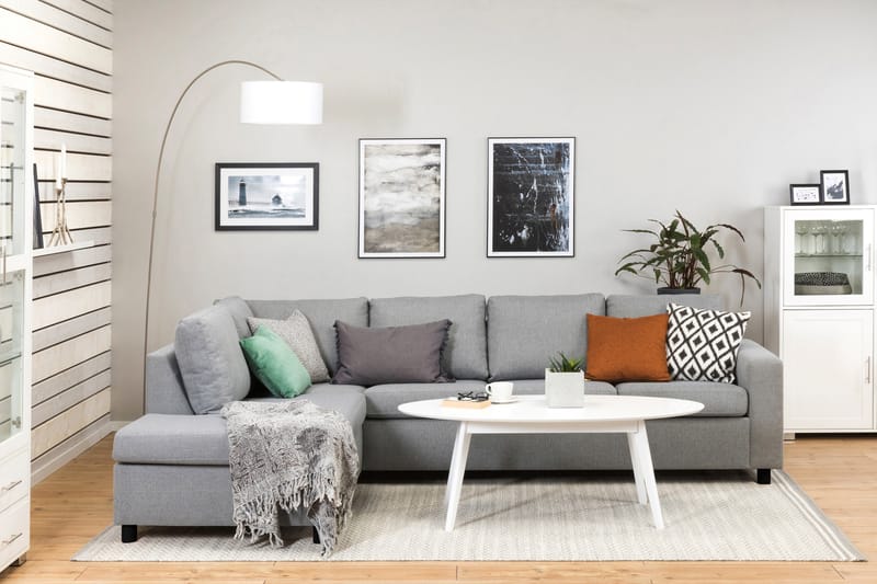 Crazy 4-seters Venstrevendt L-formet Sjeselongsofa i Stoff - Grå - Møbler - Sofaer - Sofaer med sjeselong - 3 seters sofa med divan