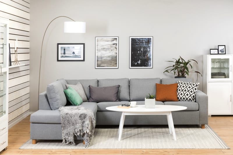 Crazy 4-seters Venstrevendt L-formet Sjeselongsofa i Stoff - Grå - Møbler - Sofaer - Sofaer med sjeselong - 3 seters sofa med divan