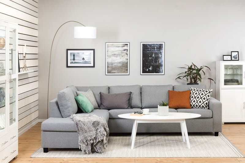 Crazy 4-seters Venstrevendt L-formet Sjeselongsofa i Stoff - Grå - Møbler - Sofaer - Sofaer med sjeselong - 3 seters sofa med divan