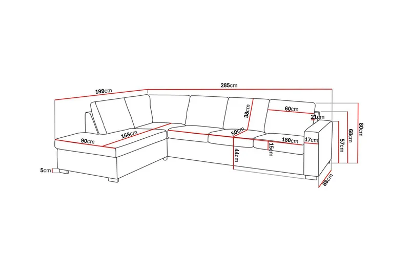 Crazy 4-seters Venstrevendt L-formet Sjeselongsofa i Stoff - Grå - Møbler - Sofaer - Sofaer med sjeselong - 3 seters sofa med divan