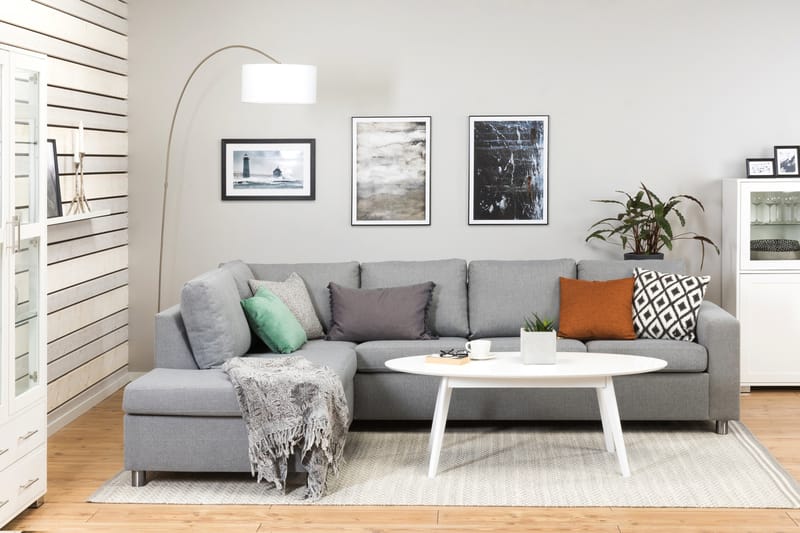 Crazy 4-seters Venstrevendt L-formet Sjeselongsofa i Stoff - Grå - Møbler - Sofaer - Sofaer med sjeselong - 3 seters sofa med divan