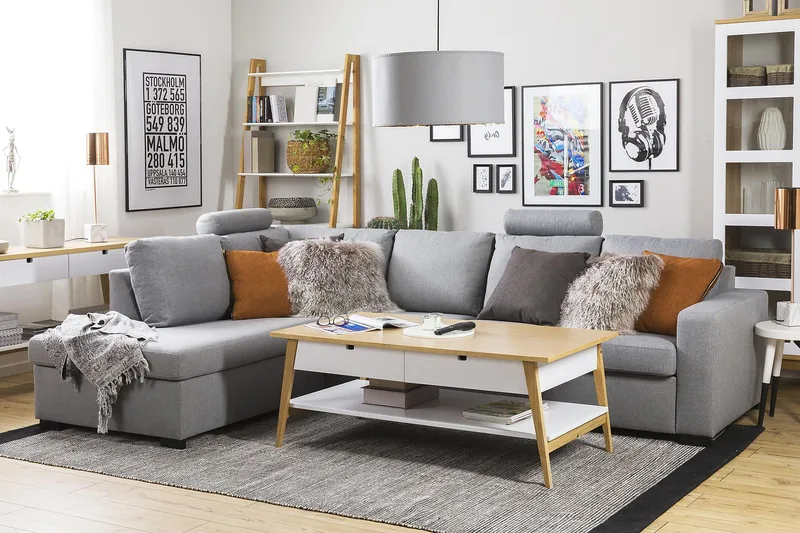 Crazy 4-seters Venstrevendt L-formet Sjeselongsofa i Stoff - Grå - Møbler - Sofaer - Sofaer med sjeselong - 3 seters sofa med divan