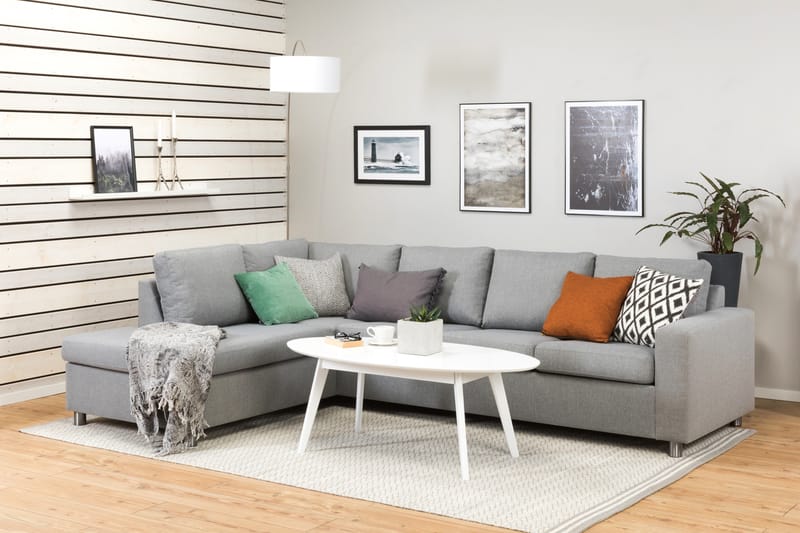 Crazy 4-seters Venstrevendt L-formet Sjeselongsofa i Stoff - Grå - Møbler - Sofaer - Sofaer med sjeselong - 3 seters sofa med divan
