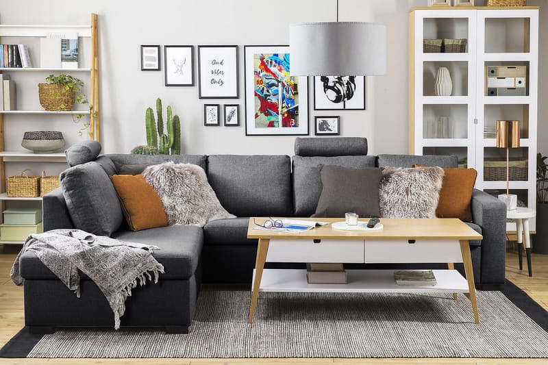 Crazy 4-seters Venstrevendt L-formet Sjeselongsofa i Stoff - Mørk grå - Møbler - Sofaer - Sofaer med sjeselong - 3 seters sofa med divan