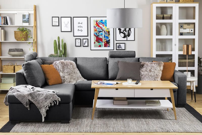 Crazy 4-seters Venstrevendt L-formet Sjeselongsofa i Stoff - Mørk grå - Møbler - Sofaer - Sofaer med sjeselong - 3 seters sofa med divan