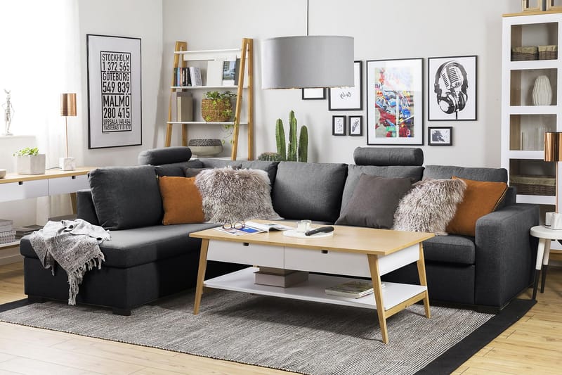 Crazy 4-seters Venstrevendt L-formet Sjeselongsofa i Stoff - Mørk grå - Møbler - Sofaer - Sofaer med sjeselong - 3 seters sofa med divan