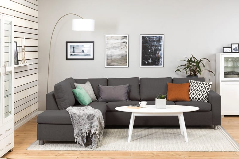 Crazy 4-seters Venstrevendt L-formet Sjeselongsofa i Stoff - Mørk grå - Møbler - Sofaer - Sofaer med sjeselong - 3 seters sofa med divan
