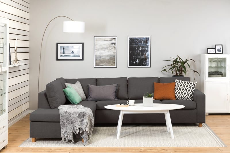 Crazy 4-seters Venstrevendt L-formet Sjeselongsofa i Stoff - Mørk grå - Møbler - Sofaer - Sofaer med sjeselong - 3 seters sofa med divan