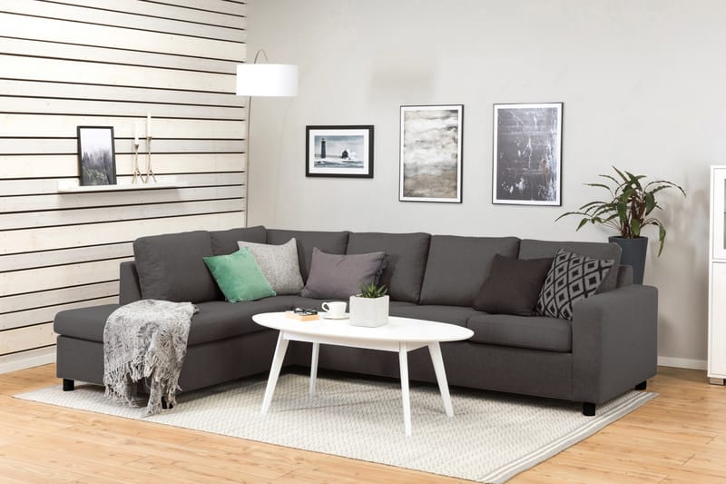 Crazy 4-seters Venstrevendt L-formet Sjeselongsofa i Stoff - Mørk grå - Møbler - Sofaer - Sofaer med sjeselong - 3 seters sofa med divan