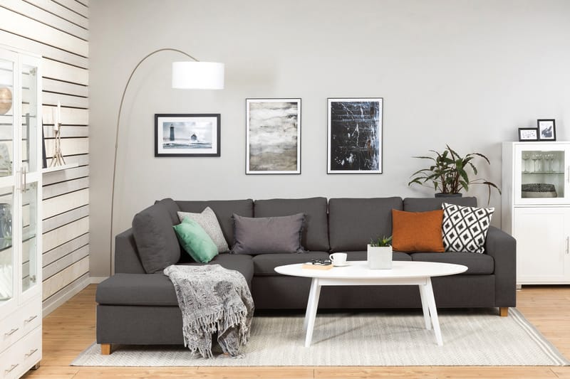 Crazy 4-seters Venstrevendt L-formet Sjeselongsofa i Stoff - Mørk grå - Møbler - Sofaer - Sofaer med sjeselong - 3 seters sofa med divan